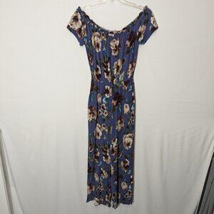 Women's JODIFL; Blue Floral, Rayon Crepe, Short Sleeve Jumpsuit; Size S